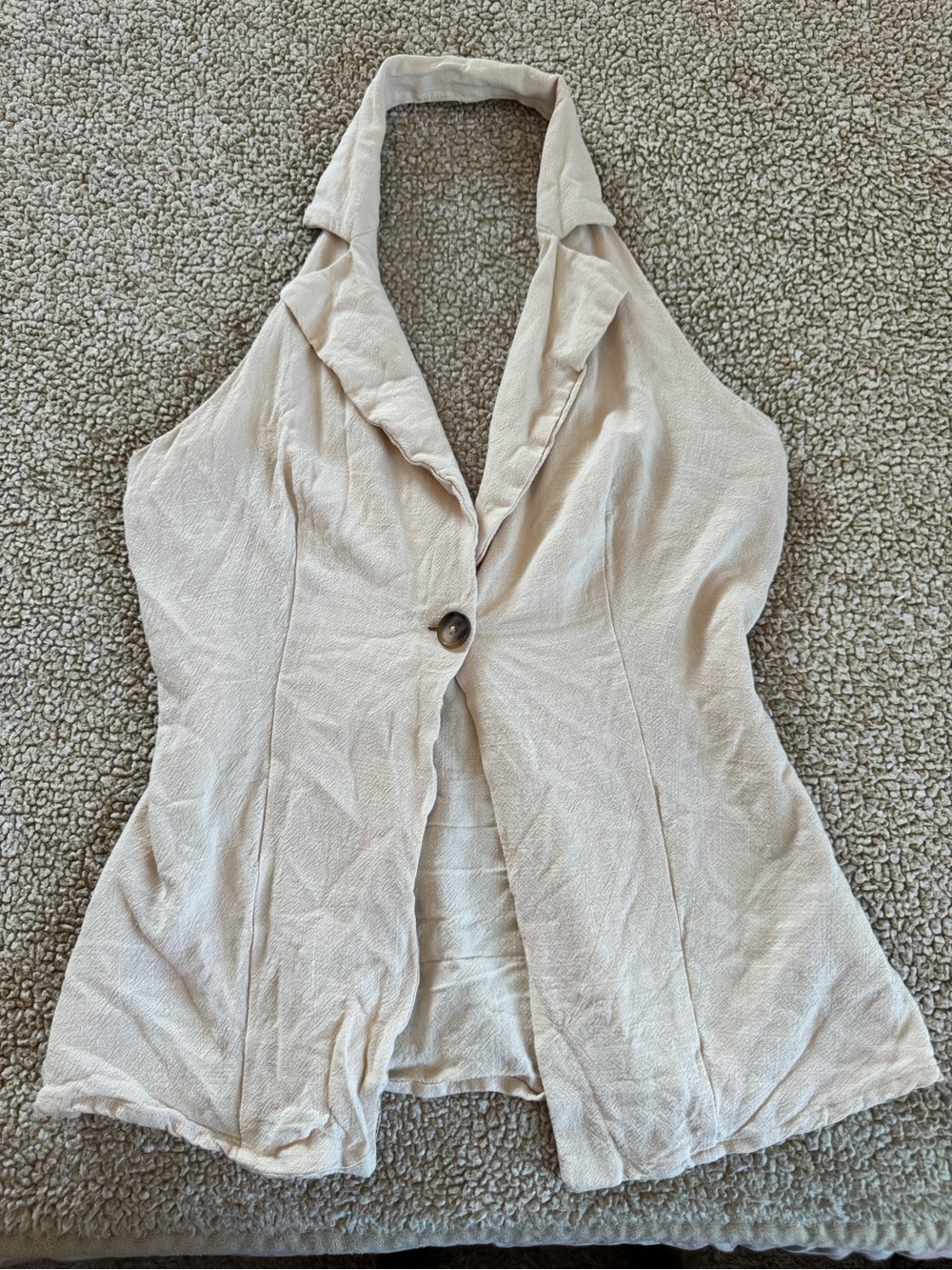 Good Luck Gem Cream Linen Blend Halter Vest Top Size L